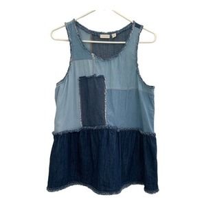 Hinge Denim Patchwork Peplum Sleeveless‎ Top Sz M